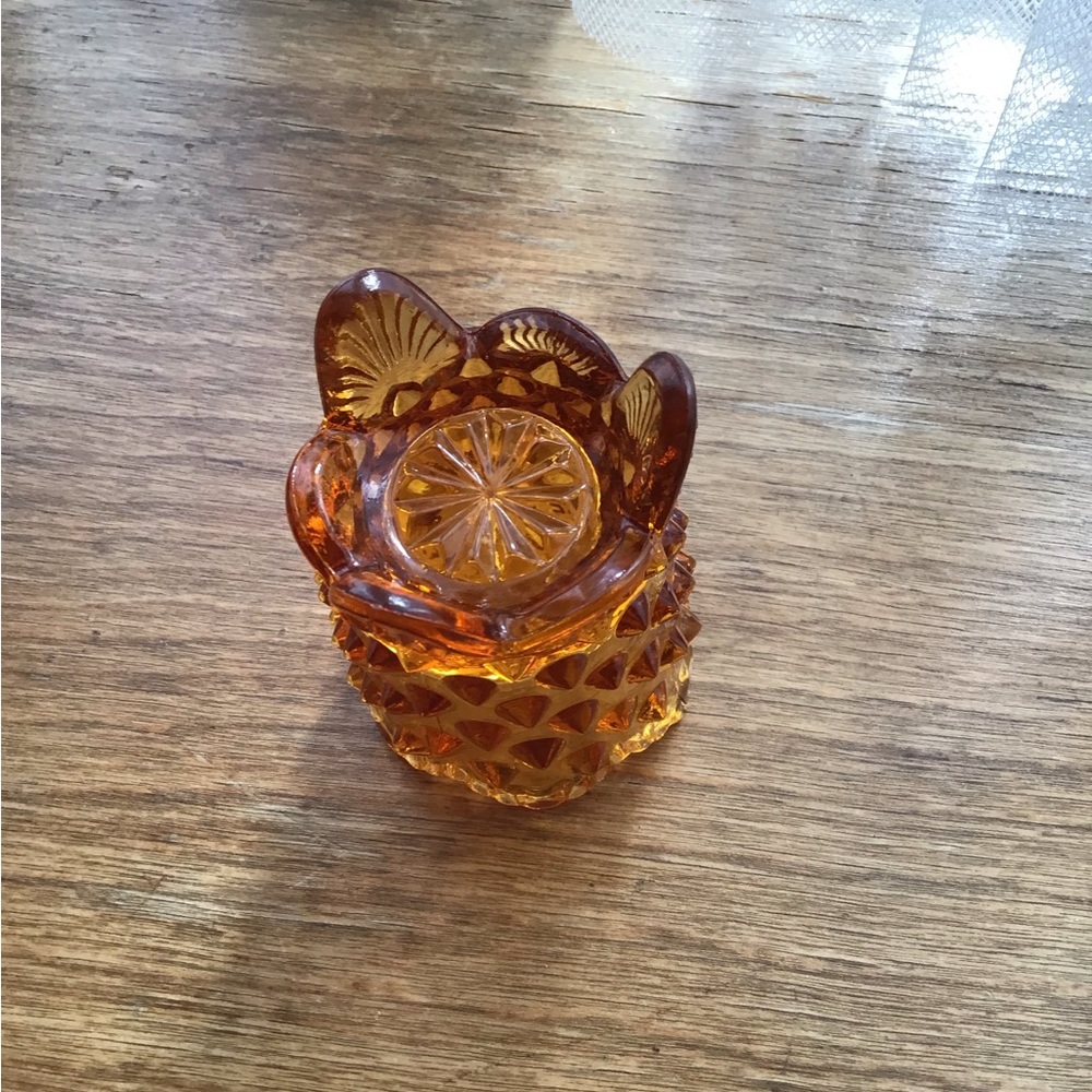VINTAGE FENTON HOBNAIL AMBER GLASS TOOTHPICK HOLDER GLOWY - Picture 5 of 14